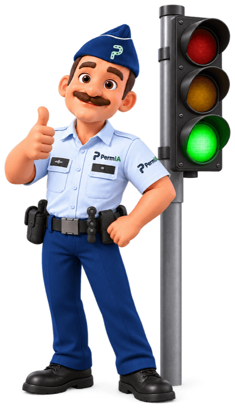 Luc steekt zijn duim op naast een verkeerslicht dat op groen staat.